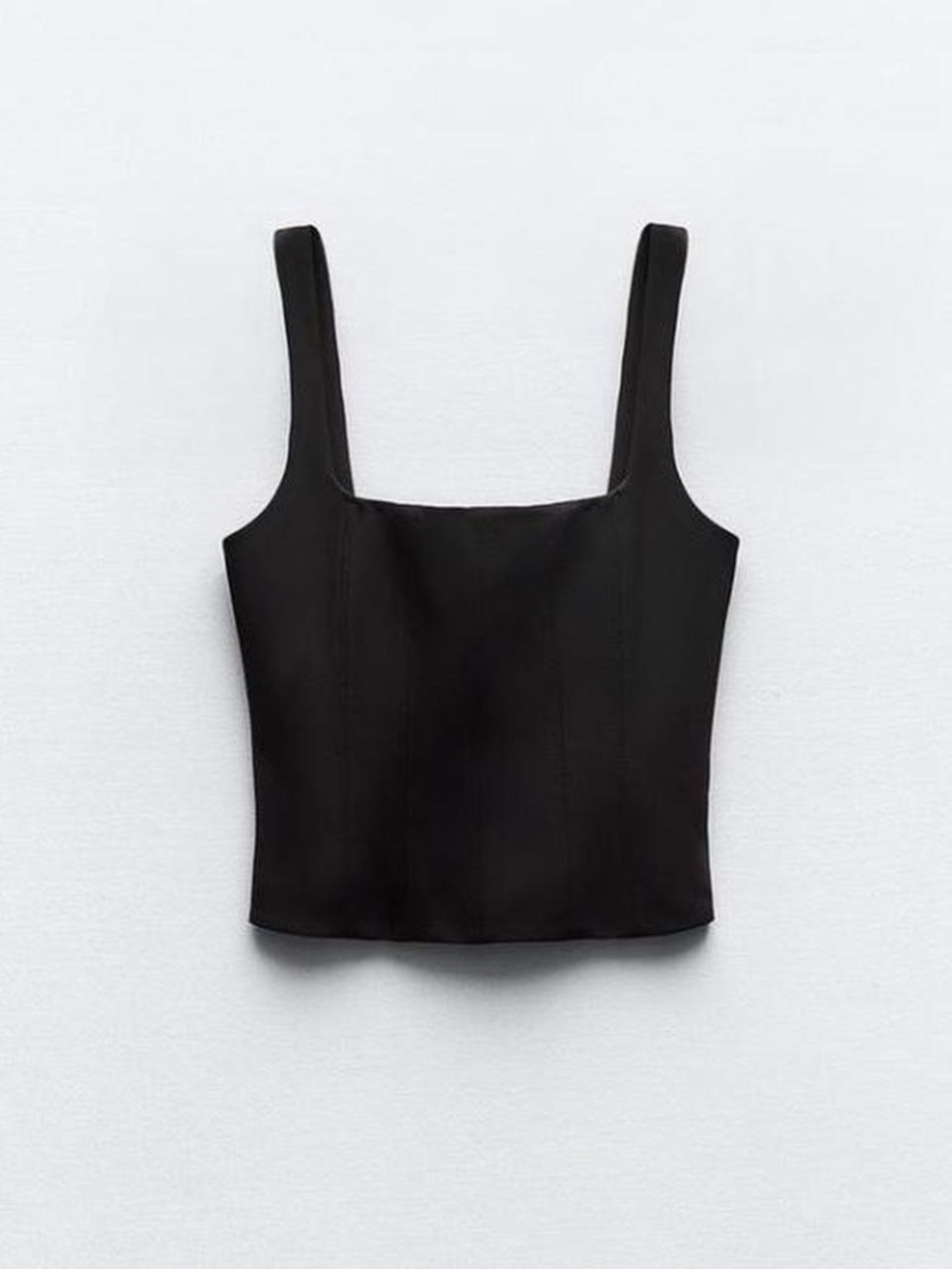 ZARA Women Strap Square Neck Zipper Boning Black Corset Style Top Sz.M